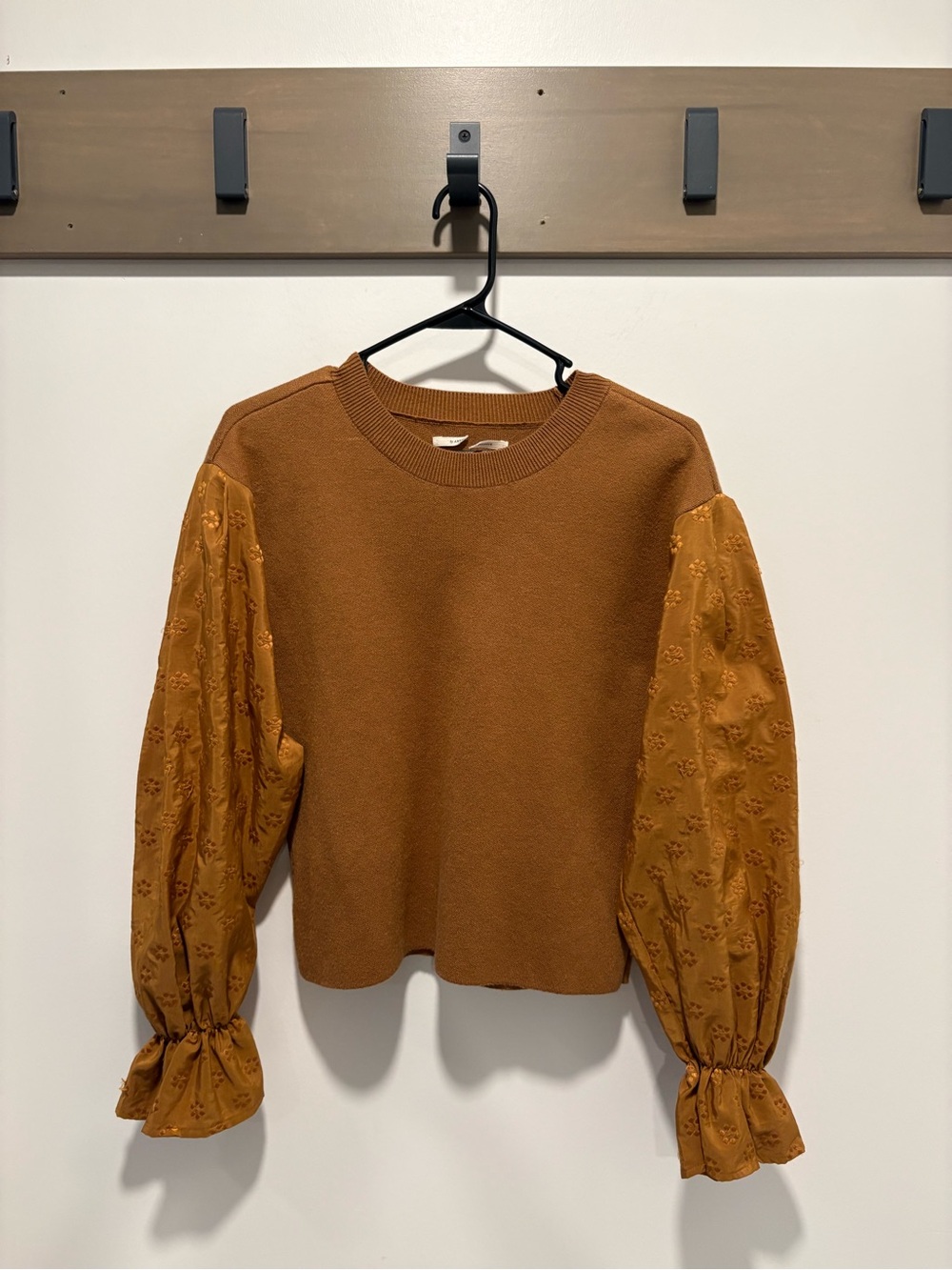 Anthropologie Puff Sleeve Sweater XS Tan Brown Knit Cozy Fall